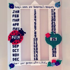 Vintage Plastic Canvas Perpetual Calendar Garden Fence